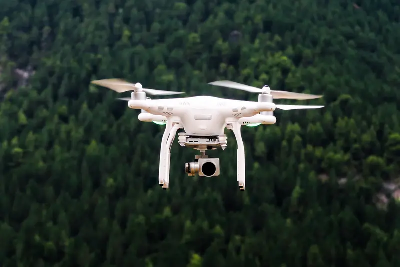 Agricultural monitoring drone in flight